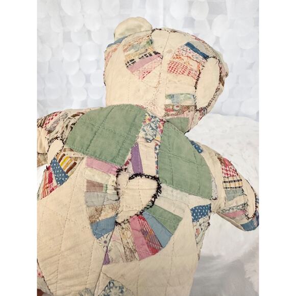 Vintage Teddybear PATCHWORK Calico Feedsack Hand Made Cotton Shabby Chic Country - Picture 5 of 11